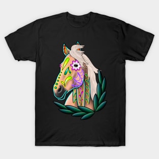 Day of the Dead Palomino Sugar Skull Horse T-Shirt